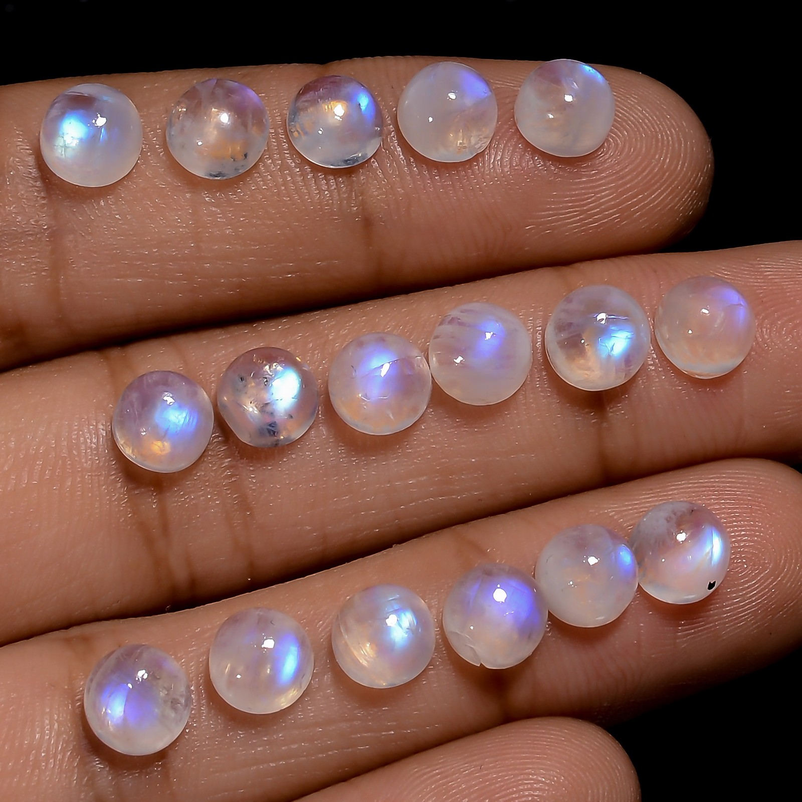 Natural Rainbow Moonstone Round Cabochon Gemstone Lot 20 Ct 6X6X3mm EEL-12