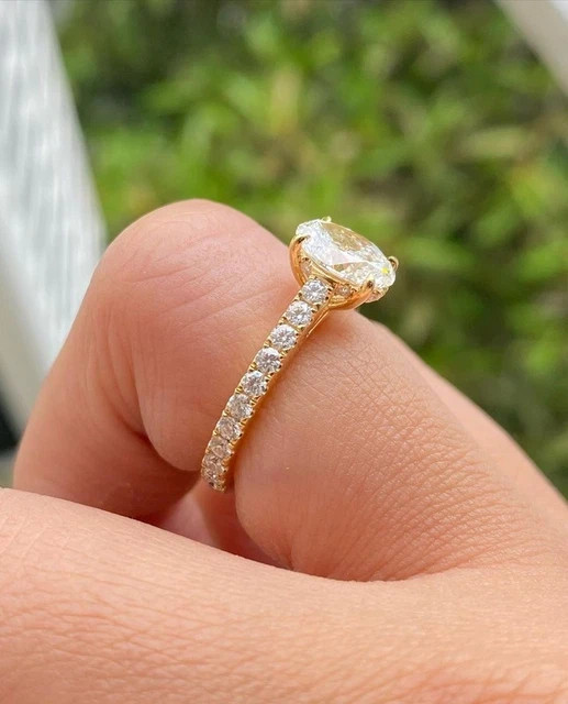 2.40Ct Oval Cut Real Moissanite Wedding Ring 14K Yellow Gold Plated Silver