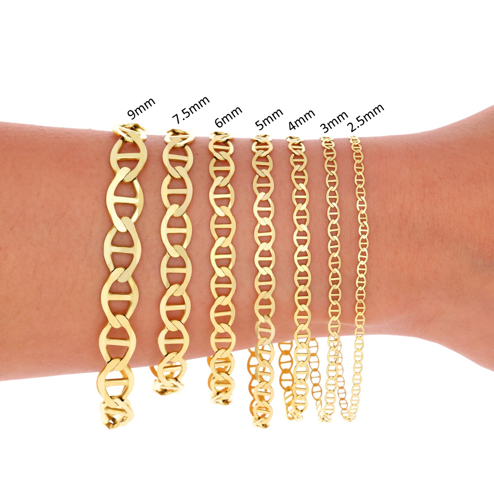 10K Yellow Gold Solid 2mm-9mm Mariner Anchor Link Chain Necklace Bracelet 7″-30″