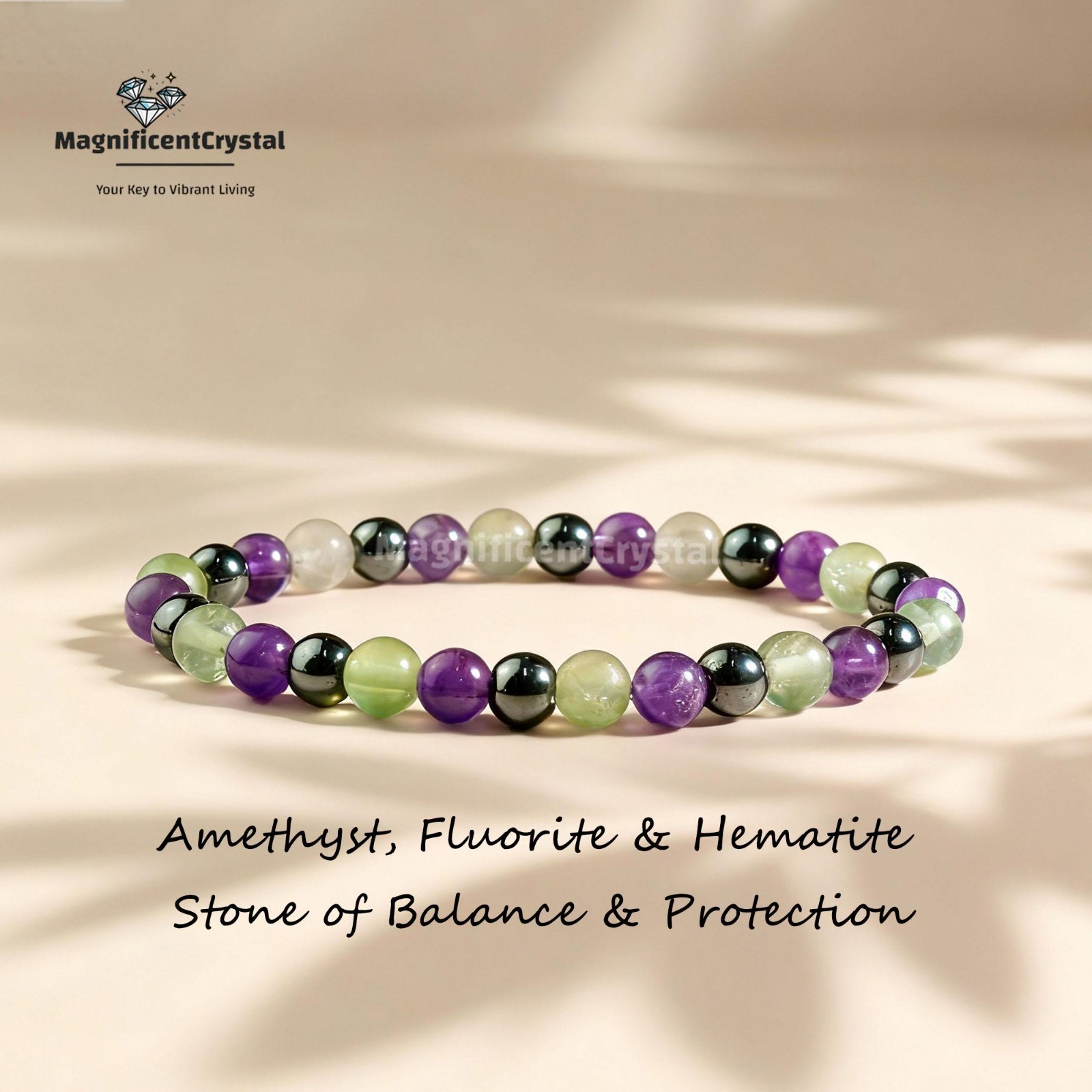 Balance Protection Bracelet 6mm Beads Amethyst Fluorite Hematite Crystal Jewelry