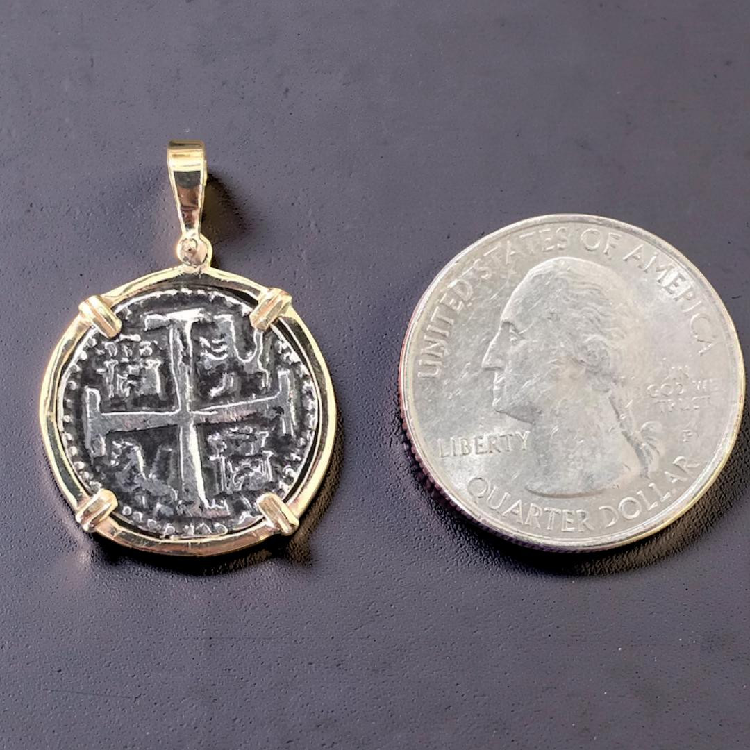 Atocha Shipwreck Silver Coin Pendant Solid 14k Gold Frame Treasure Jewelry