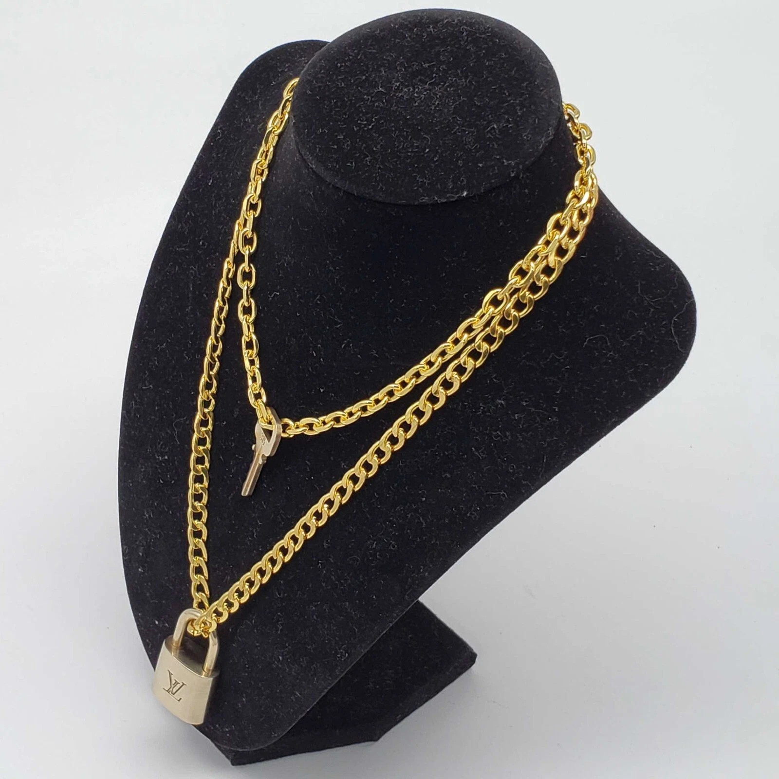 Authentic Louis Vuitton Lock & Key w/ 18k Gold Plated Chain Necklace