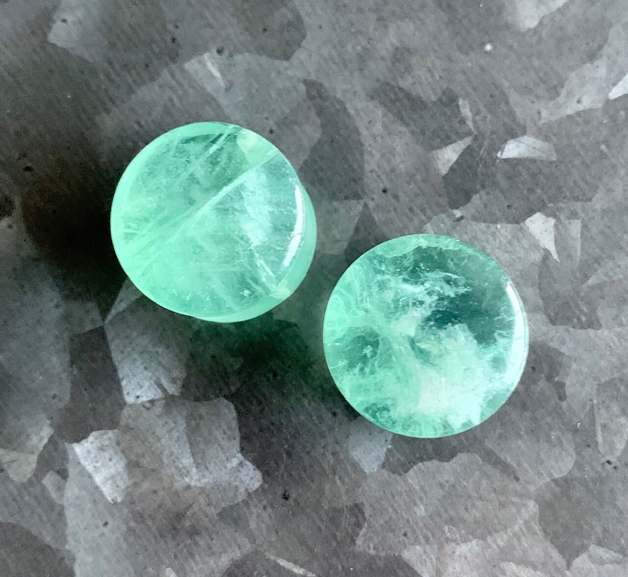 PAIR Green Fluorite Stone Plugs Organic Gauges Earlets Tunnels Body Jewelry