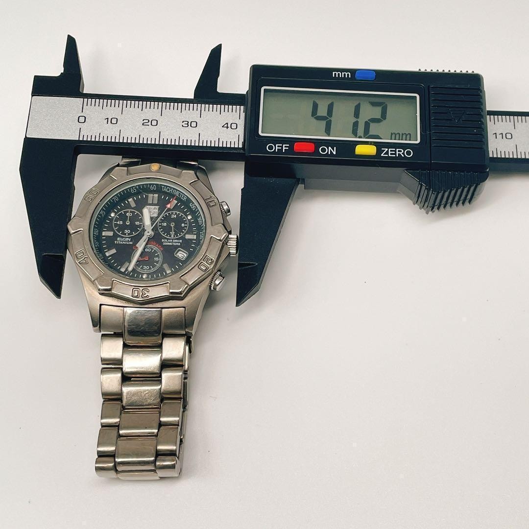 Elgin Solar Chronograph Titanium Silver Vintage Men’s Watch Japan 075828