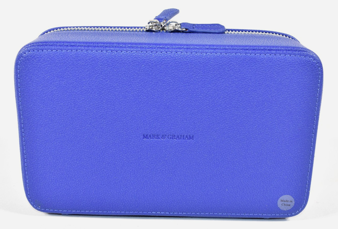 Mark and Graham Medium Travel Jewelry Case True Blue Blank No Mono NWOT