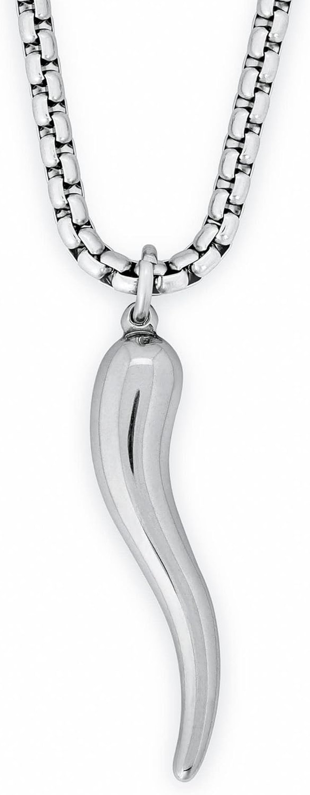 Italian Horn Necklace, Stainless Steel Cornicello Horn Amulet Charm Pendant, Box