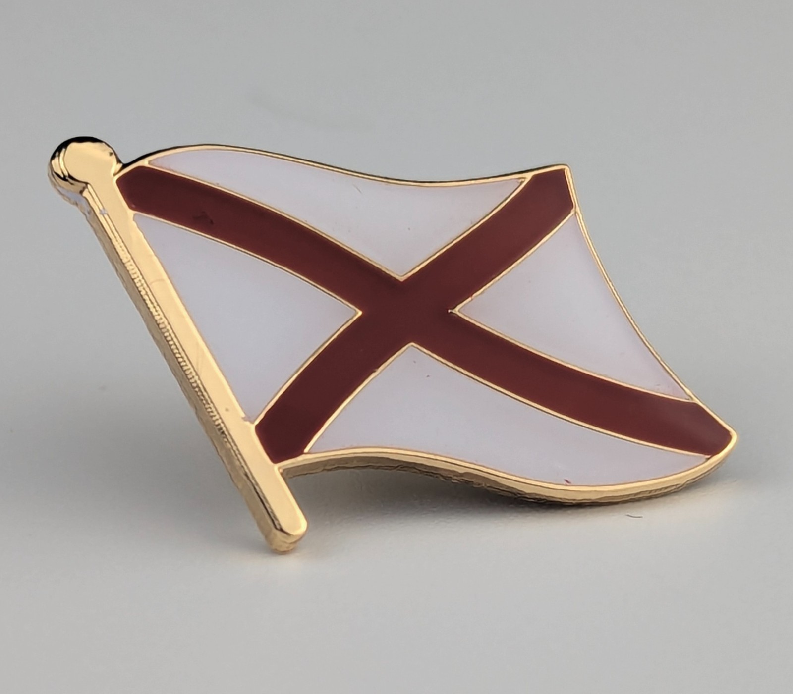 Alabama State Flag Lapel Pin; Die-Struck Steel Alloy; Protective Epoxy Coating