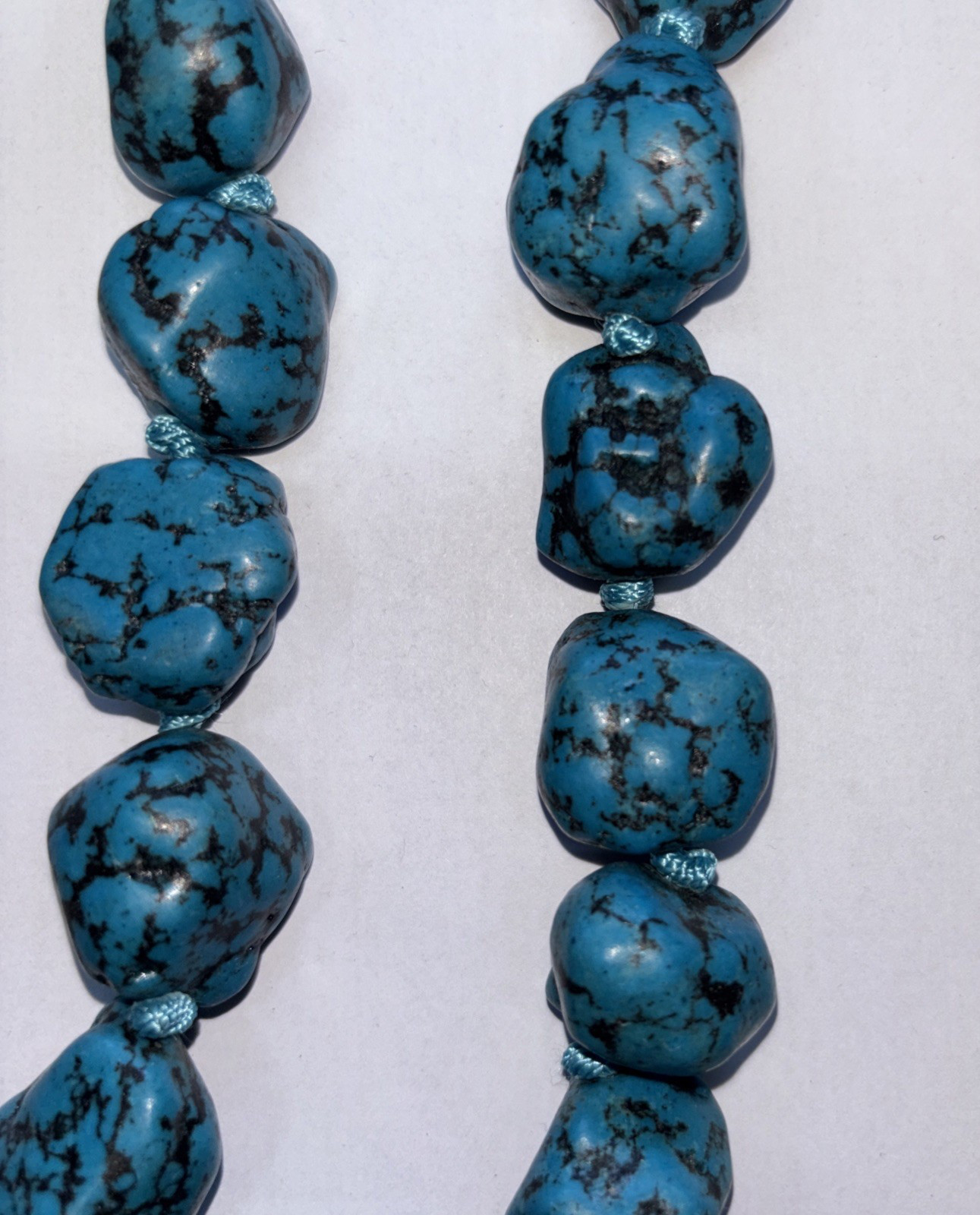 POLISHED TURQUOISE NUGGET HAND KNOTTED 26” BLACK MATRIX NECKLACE 260 GRAMS