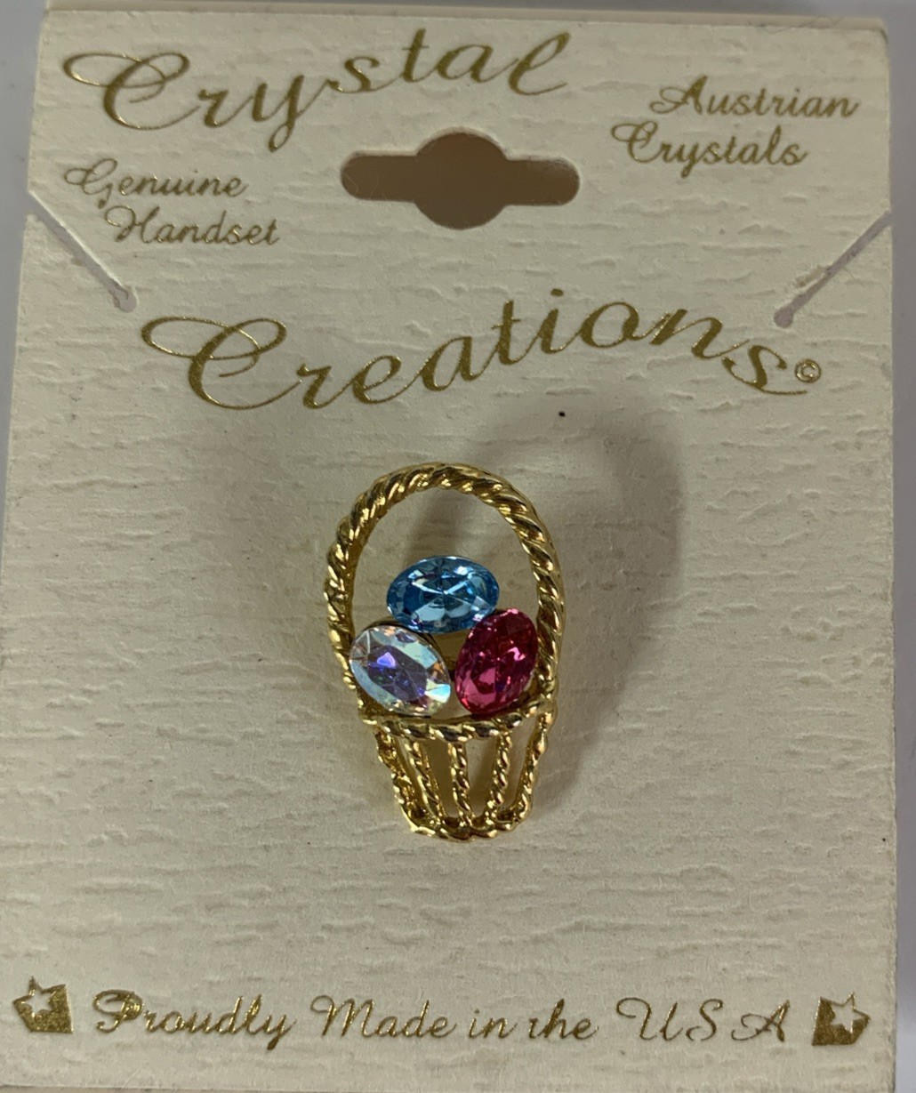 Crystal Creations Easter Spring Egg Basket Crystal Pin Jewelry