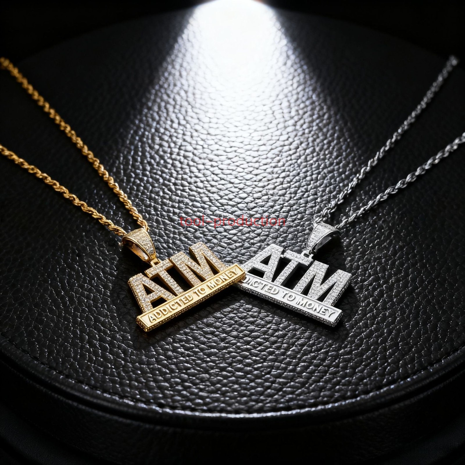 Brass Alloy Electroplated “ATM” Bling Pendant With Free Chain