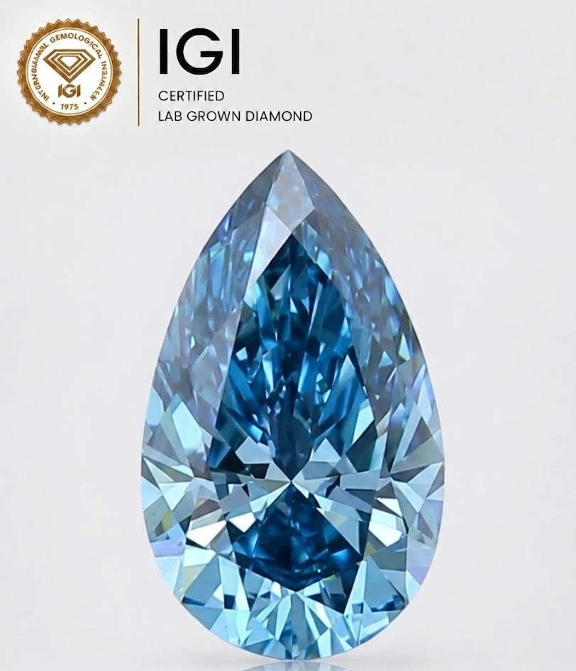 Fancy Vivid Blue Lab Grown Pear Shape 1.59CT VS2 IGI Certified Loose Diamond