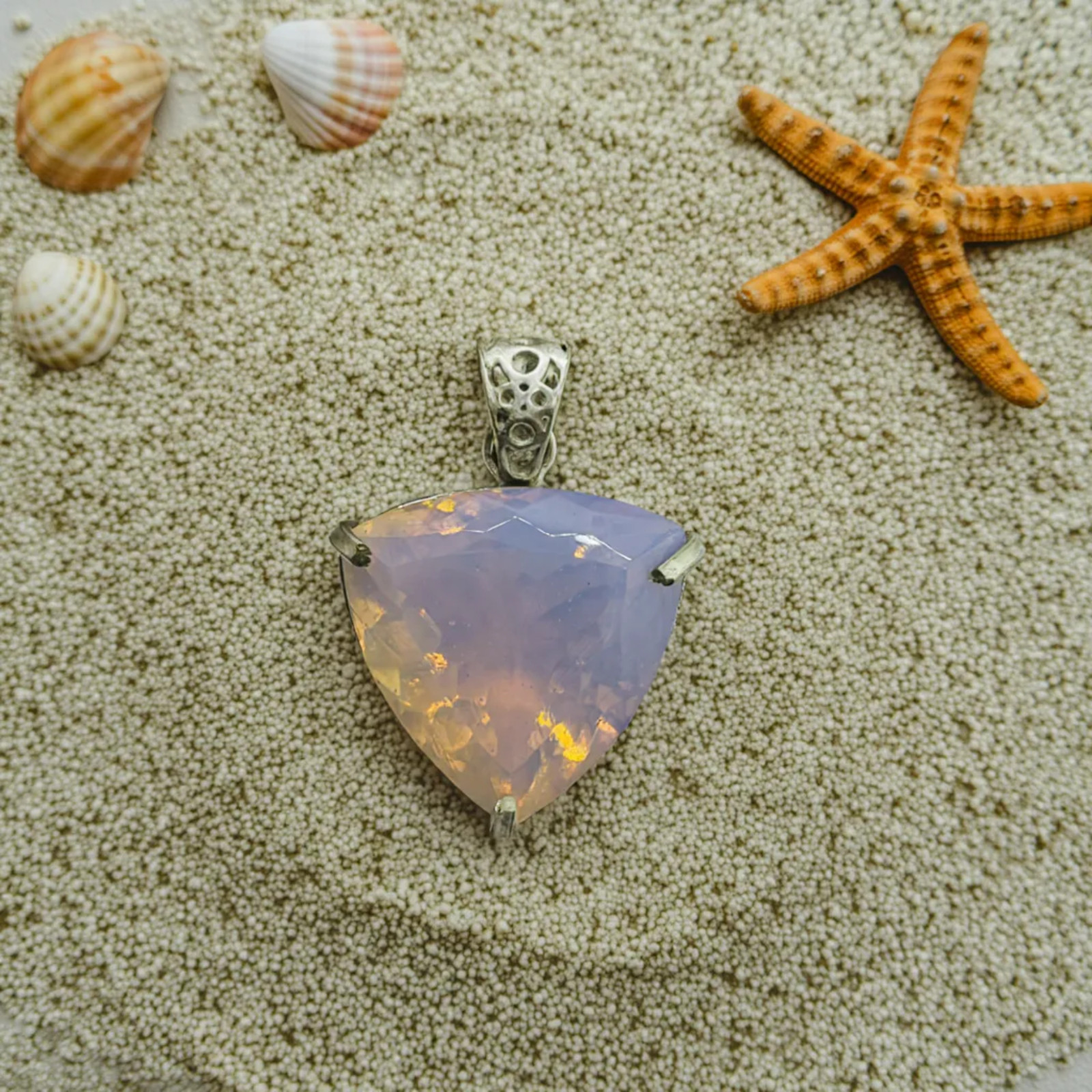 Handmade Pink Opal Trillion Cut Gemstone Pendant Natural Jewelry with Free Chain