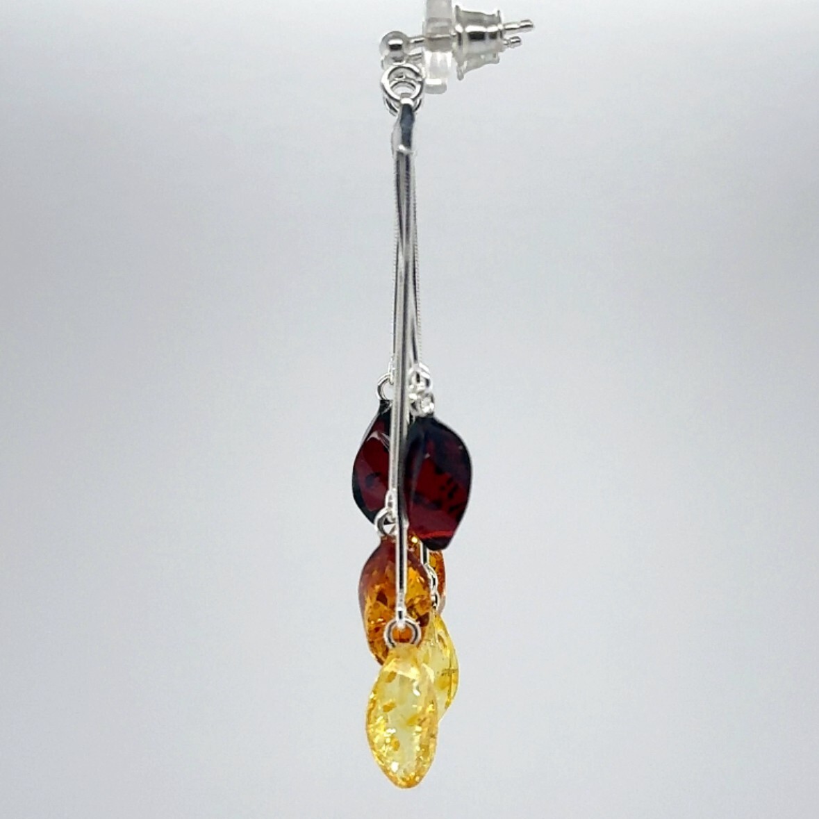 Multi-Color BALTIC AMBER Dangle Post Earrings 925 STERLING SILVER Poland #4809e