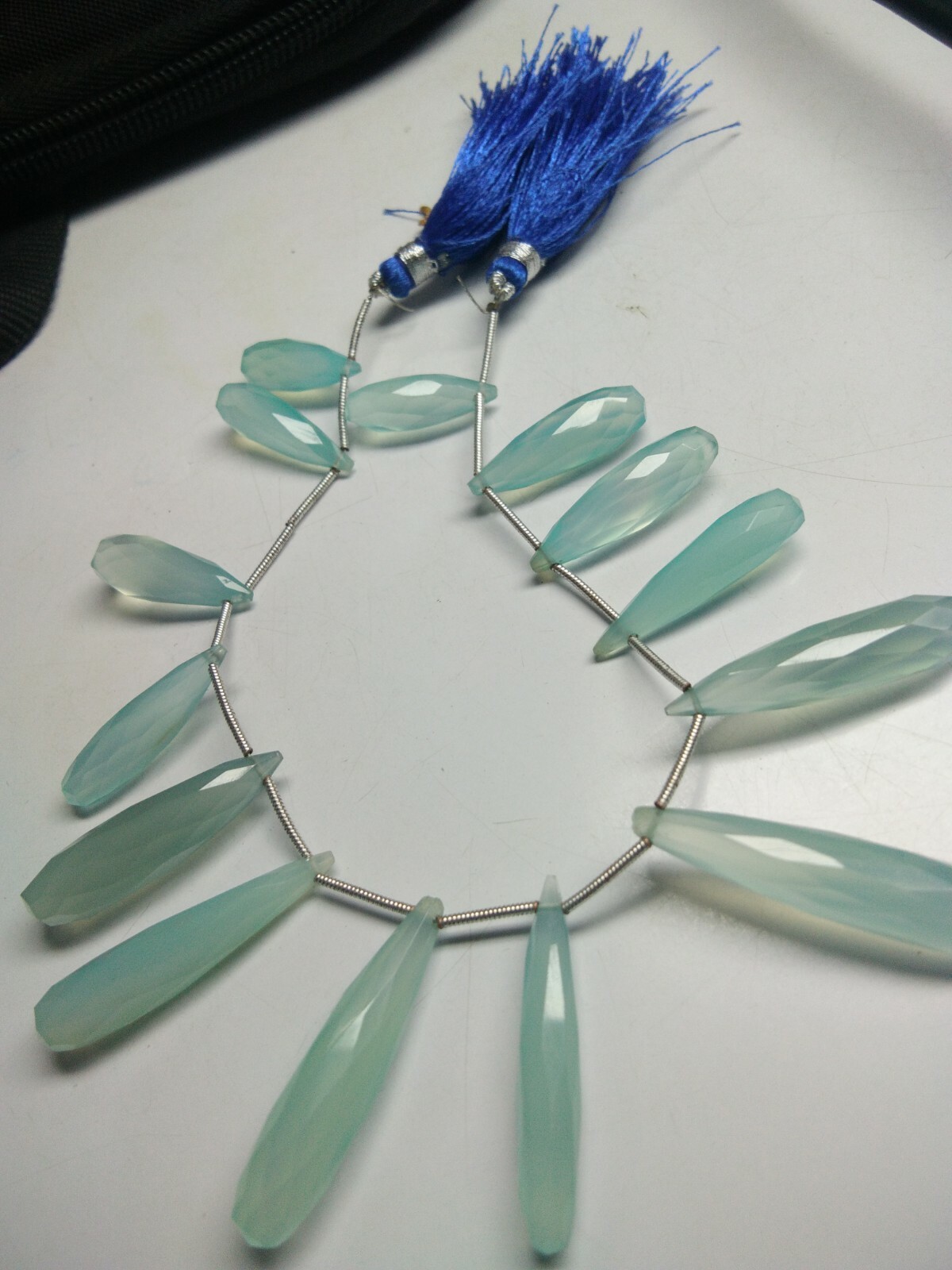 AAA AQUA CHALCEDONY FACETED LONG TEARDROPS 19-33 MM 14 BEADS GEMSTONE STRANDS