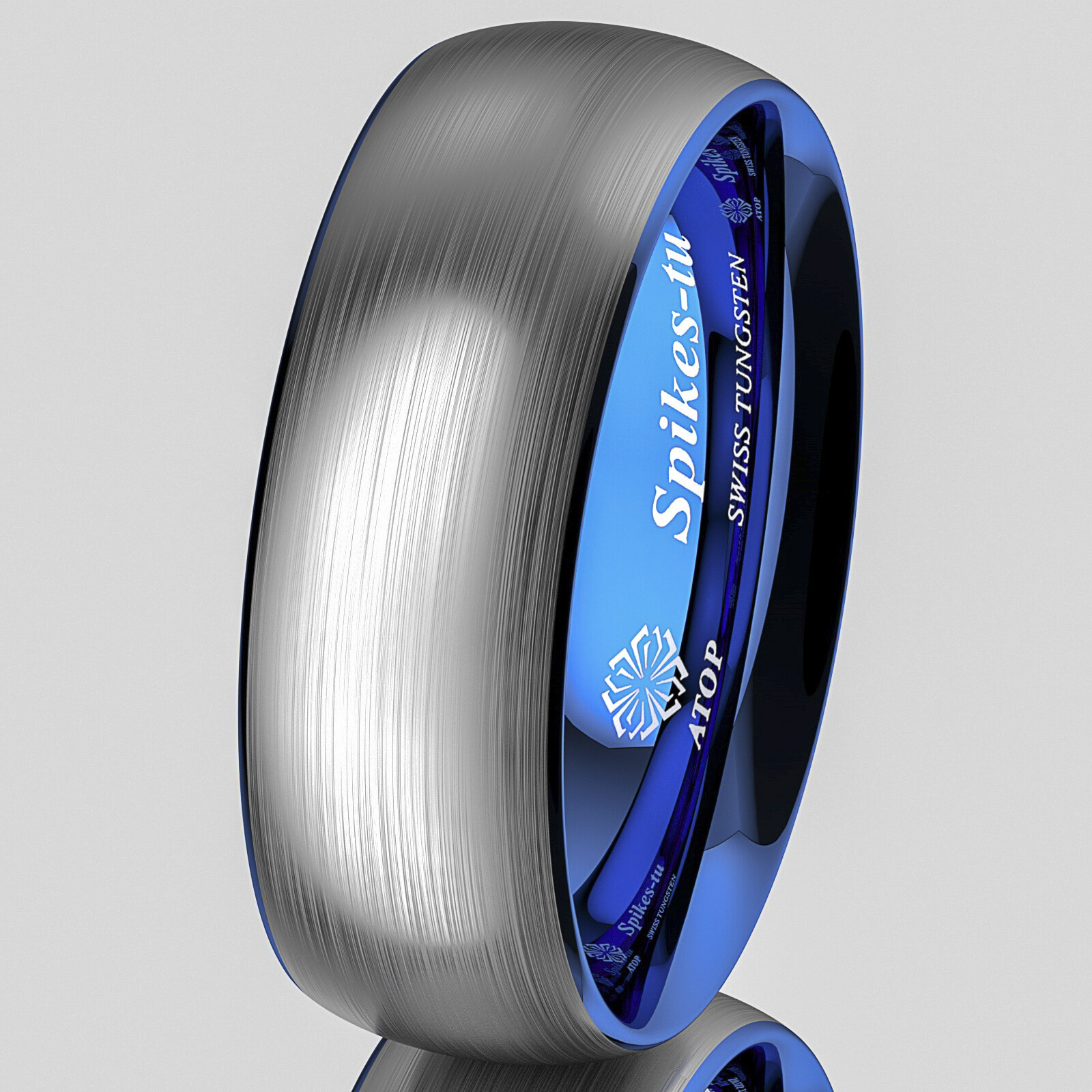 8mm Tungsten Carbide ring Silver Brushed Blue Inlay Wedding Band ATOP Men’s Ring