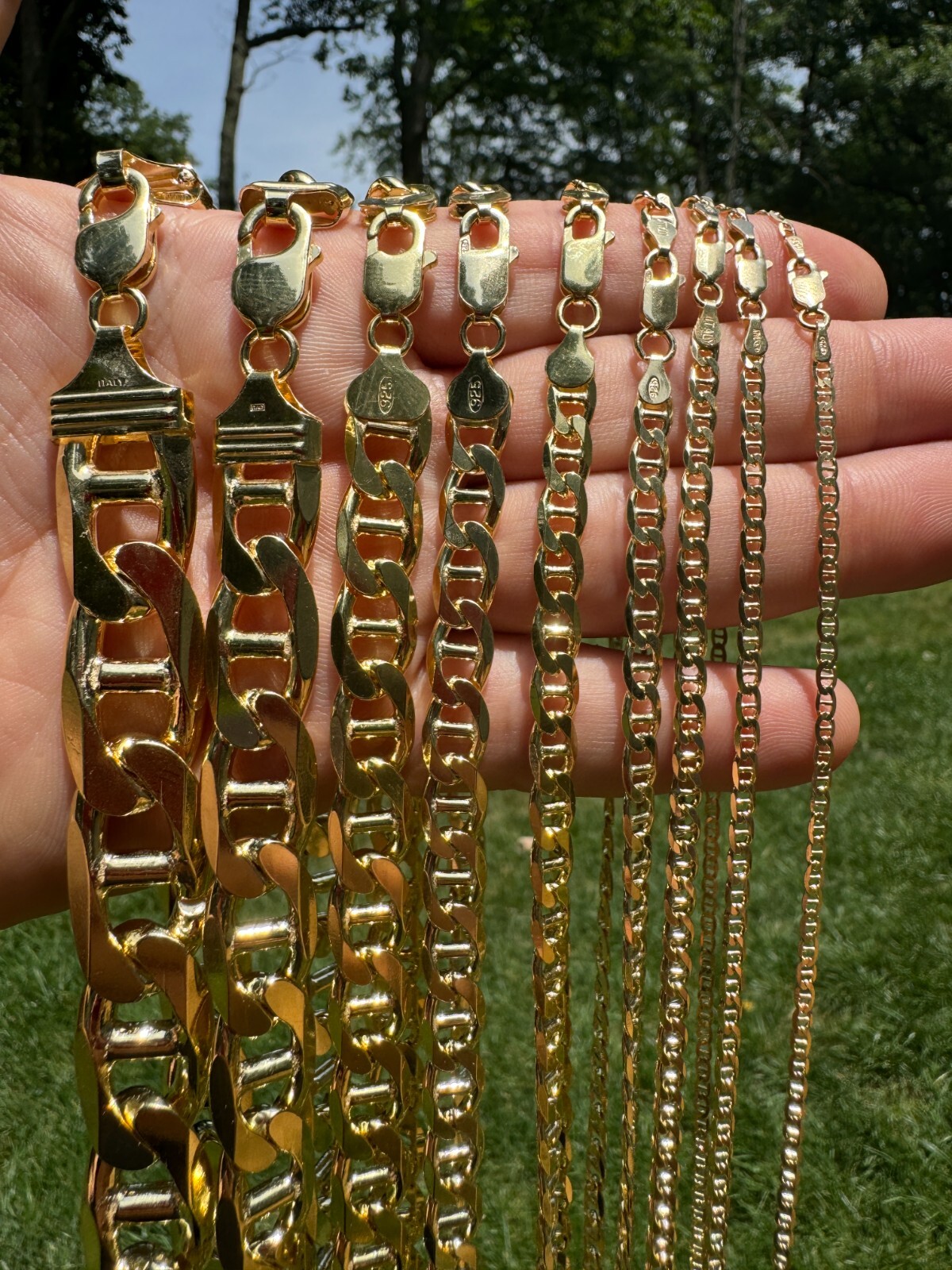 14k Gold Plated Solid 925 Sterling Silver Mariner Chain Necklace Bracelet ITALY