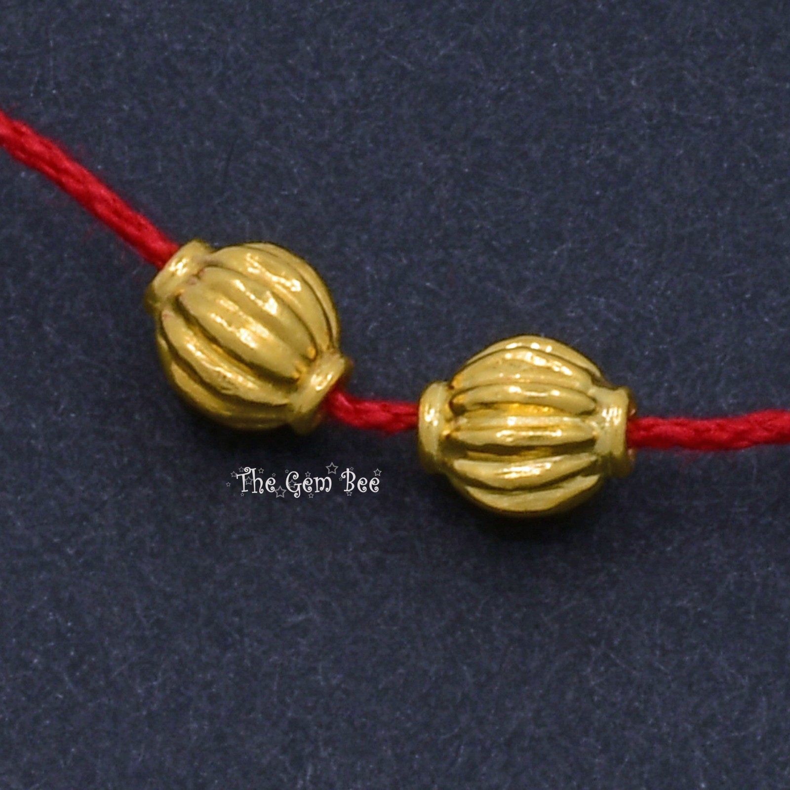 18k Solid Yellow Gold 4.2mmx5mm Fluted Fancy Spacer Finding Beads (2)
