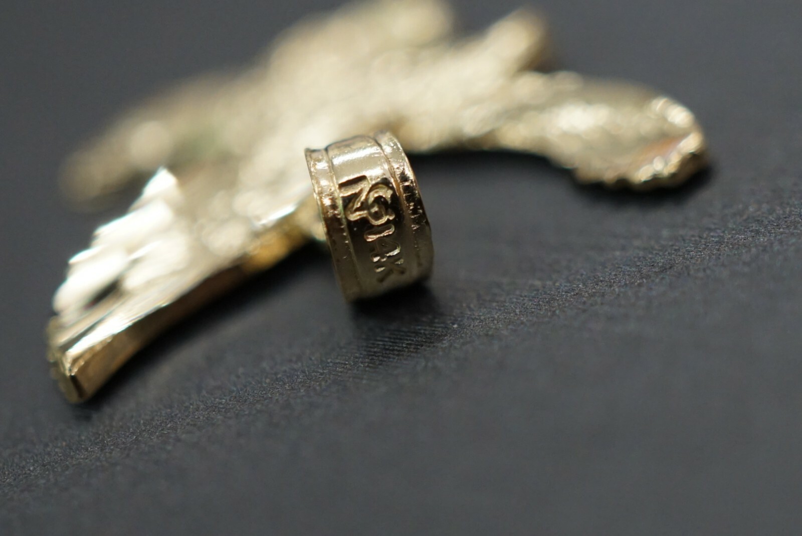 14K Solid Yellow Gold High Polished Diamond Cut Eagle Charm Pendant.