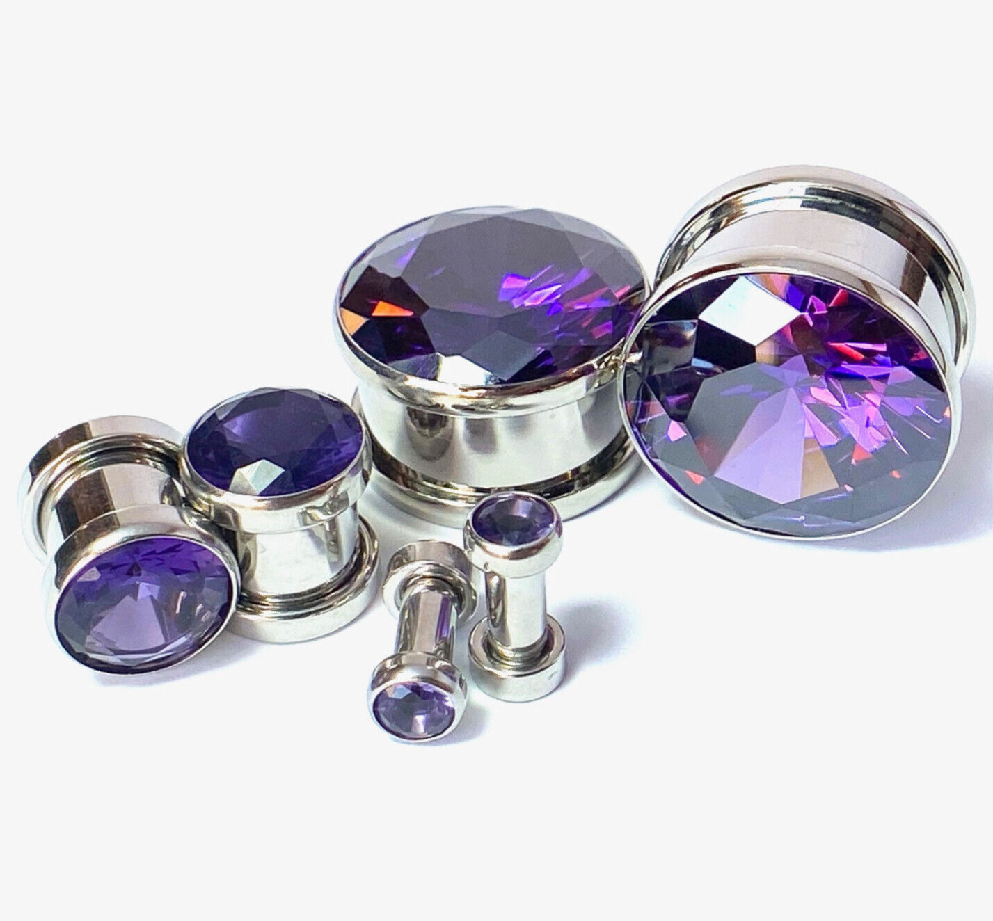 PAIR Large Purple Gem Screw Fit Tunnels Plugs Gauges – select size 6g up to 20mm