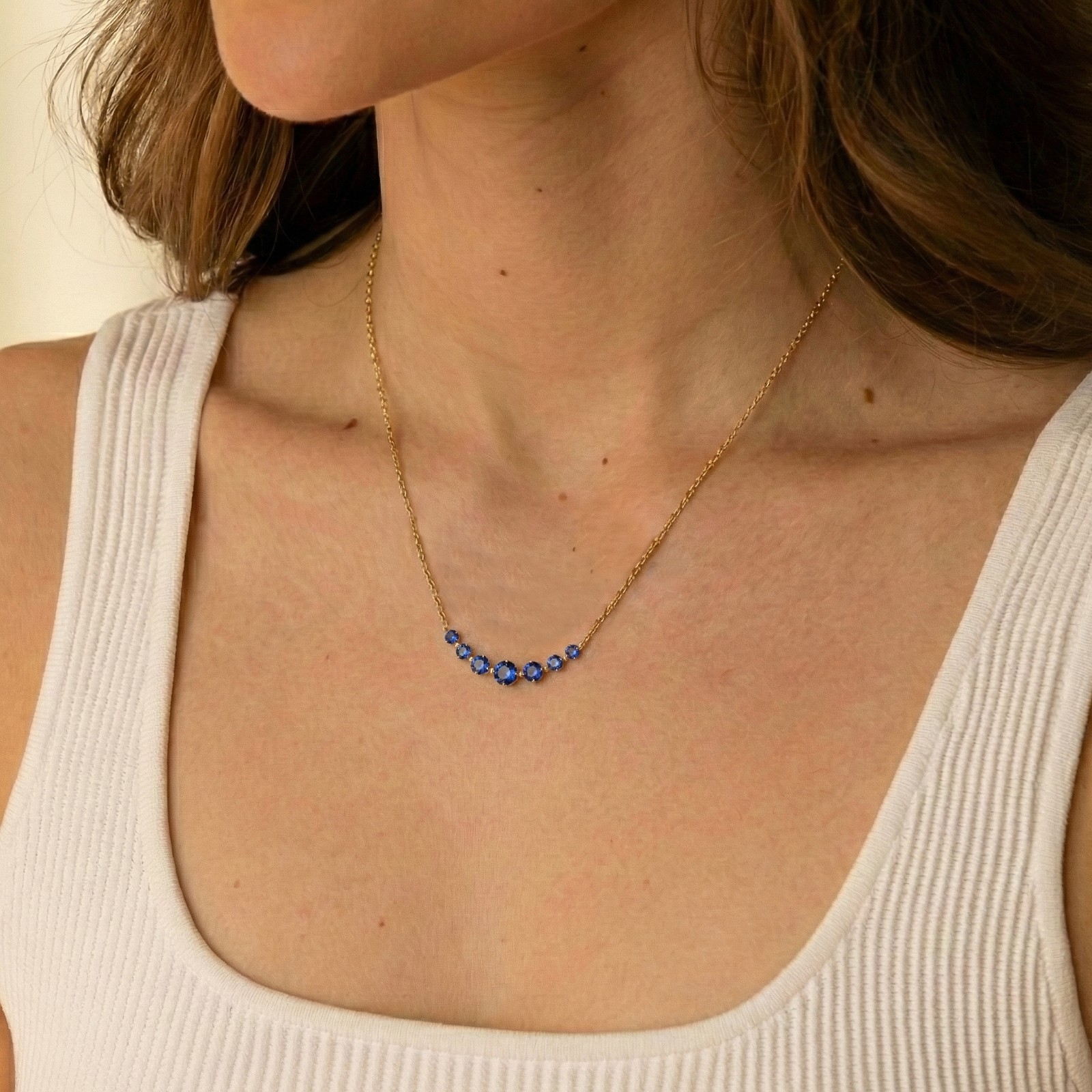 Blue Sapphire Necklace, September Birthstone Gemstone Bar Necklace For Women