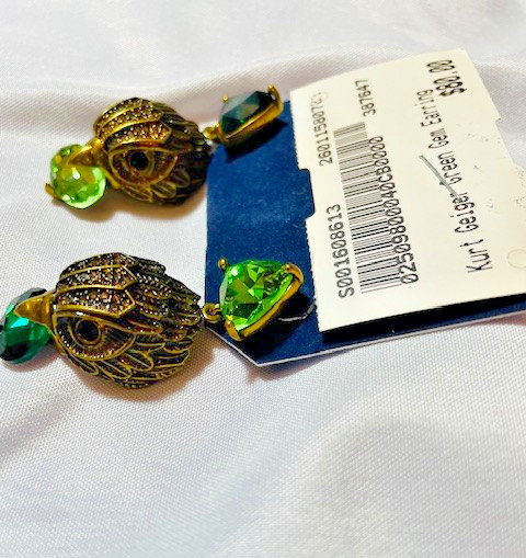 Kurt Geiger London Eagle Double Green Crystal Stud Dangle Earrings, GUC