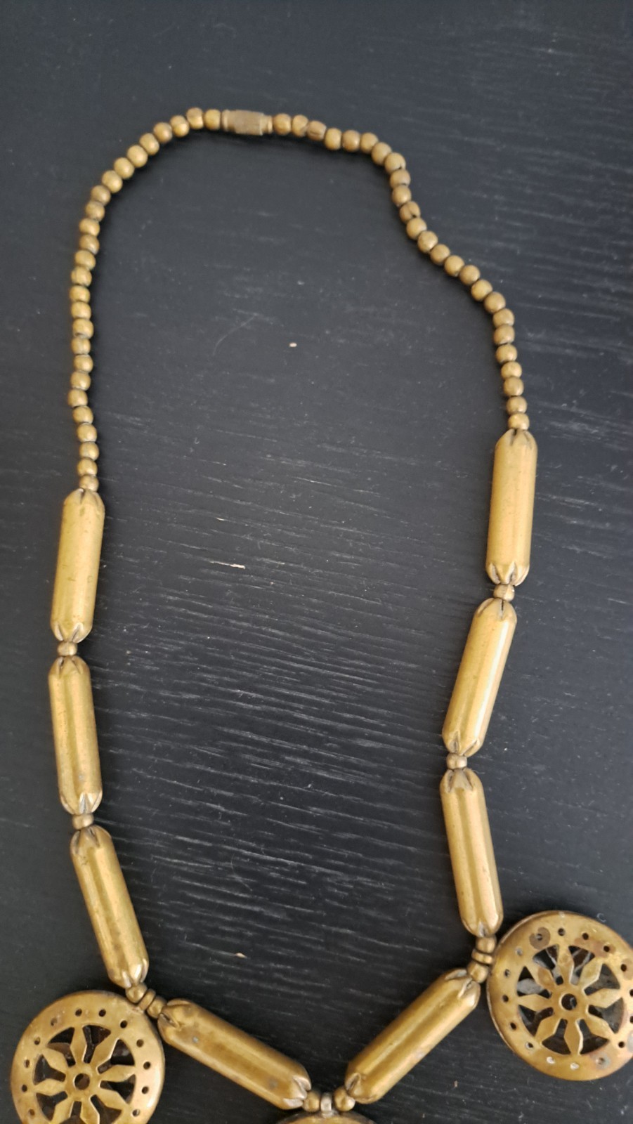 Brass Statement Tribal Necklace Pendant Boho Vintage 1980s Barrel Clasp
