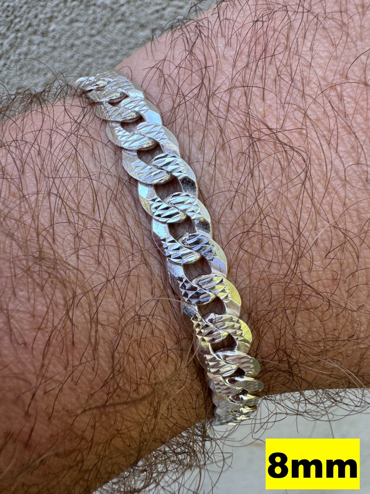 Real Solid 925 Silver Flat Diamond Cut Curb Cuban Link Bracelet 4-8mm