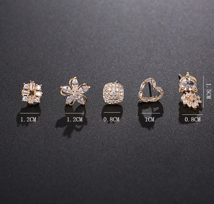 925 Sterling Silver Heart Clover Square Cubic Zirconia Stud Earrings Gift PE17