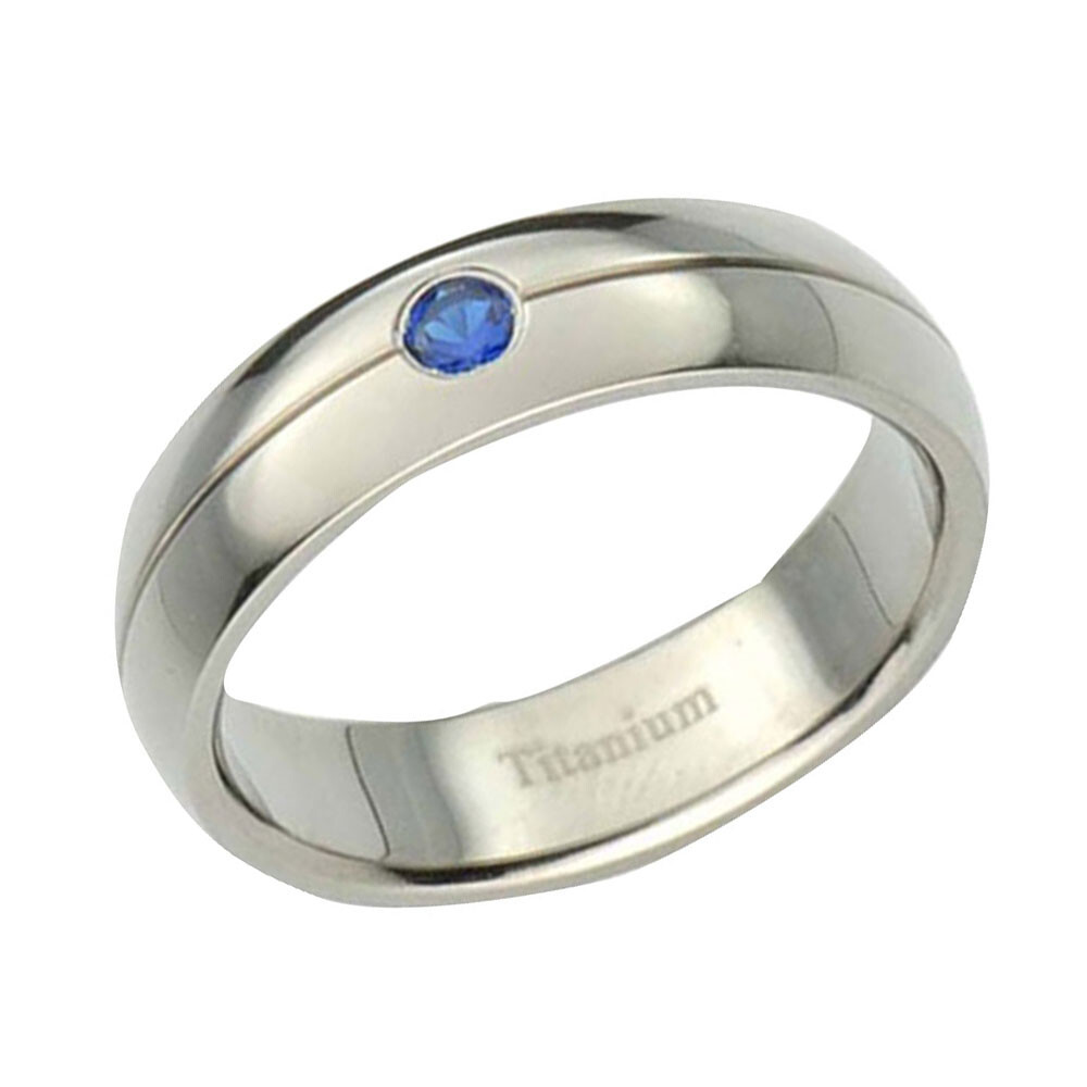 6mm Titanium Band Dome Top Lab-created Blue Sapphire Unisex Wedding Ring