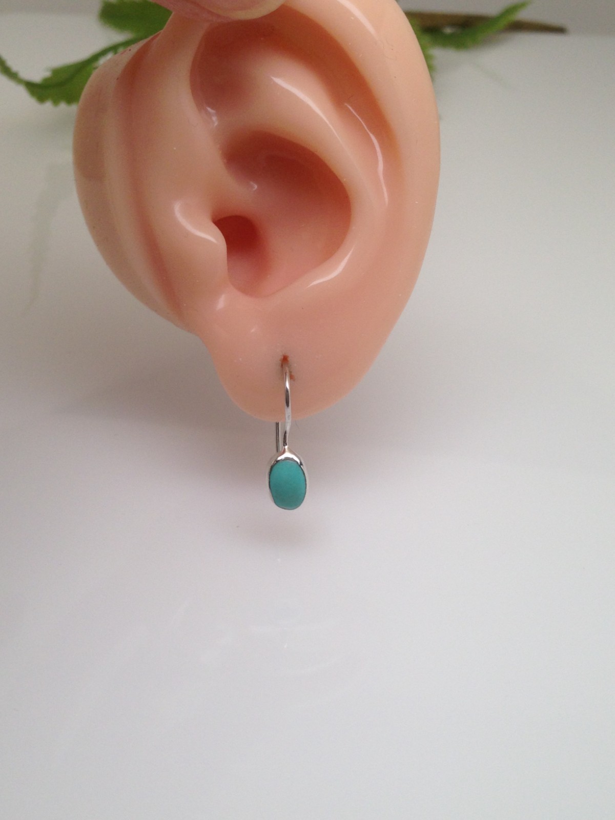 925 Sterling Silver Oval Turquoise Dangle Earrings Tiny Dainty Turquoise 7.5mm
