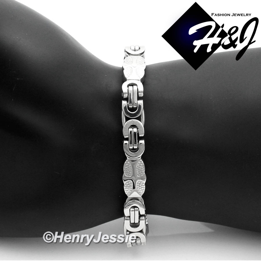 8.5″MEN Stainless Steel 8mm Silver Flat Byzantine Box Link Chain Bracelet