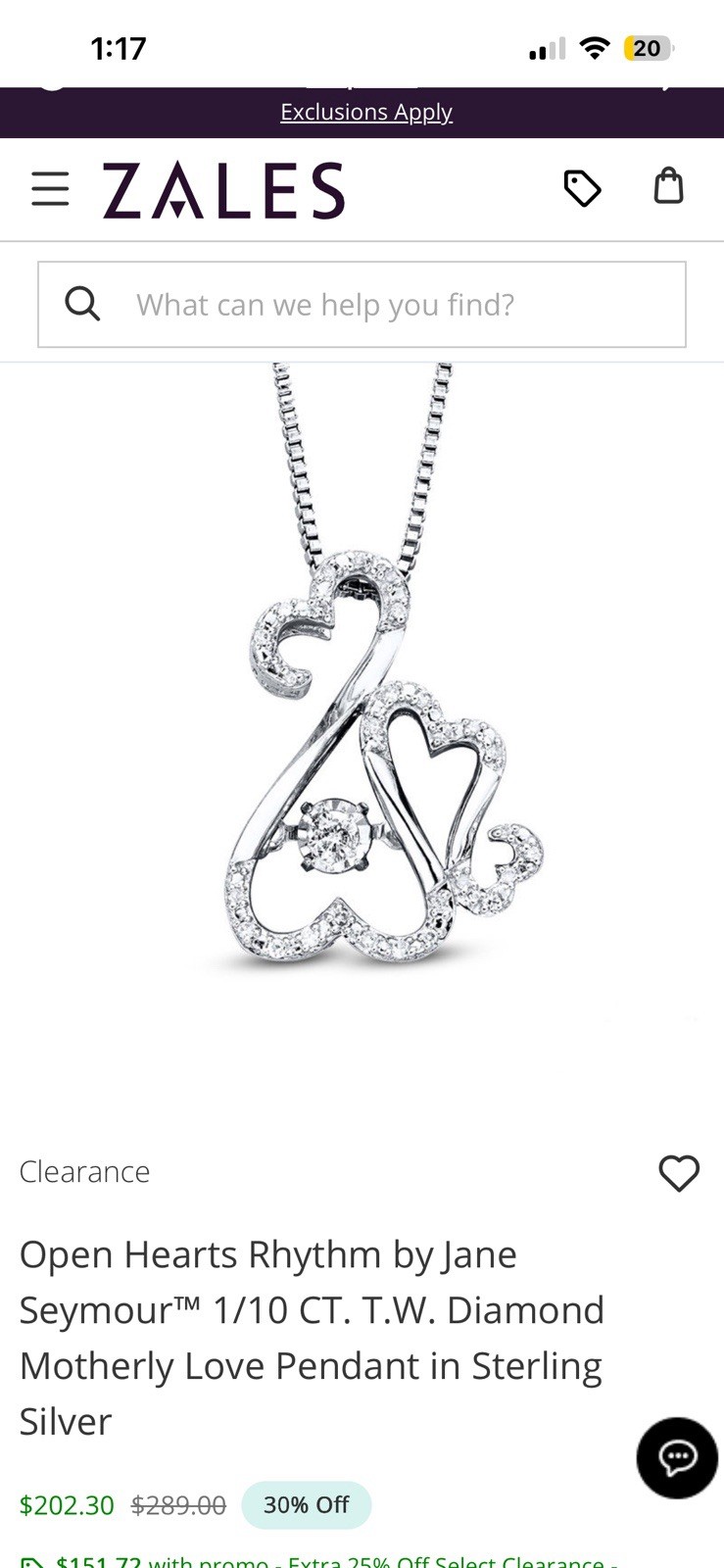 Jane Seymour Open Hearts Rhythm 1/10ctw Diamond Heart Pendant Necklace 925 18in