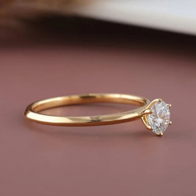 Lab Grown Diamond Solitaire Engagement Ring in 1Ct Round 14k Yellow Gold Plated