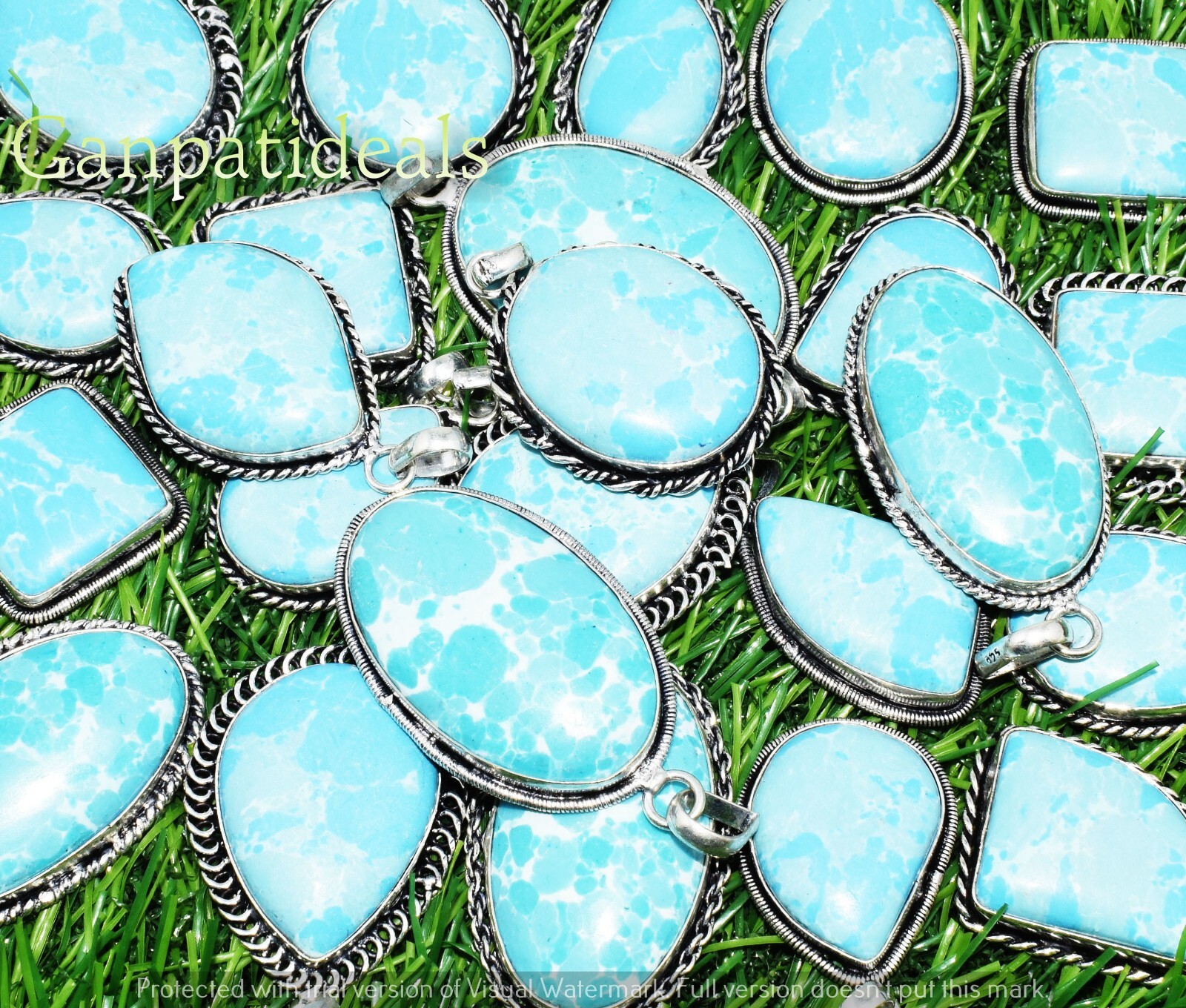 SALE !! Larimar Gemstone Handmade Pendant 925 Silver Plated Wholesale Jewelry