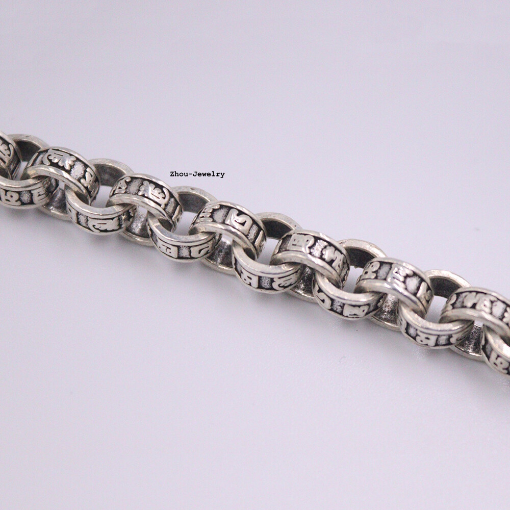 Pure 925 Sterling Silver Chain 10mm Six-word Rolo Link Bracelet 47-49g 7.48INCH