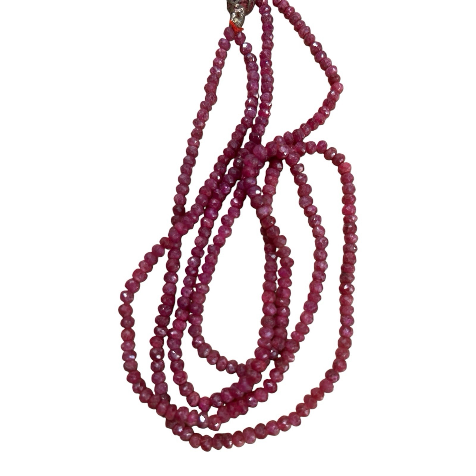 Genuine Ruby 3mm Faceted Rondelle Bead Double Strand Necklace 17.75 Inches