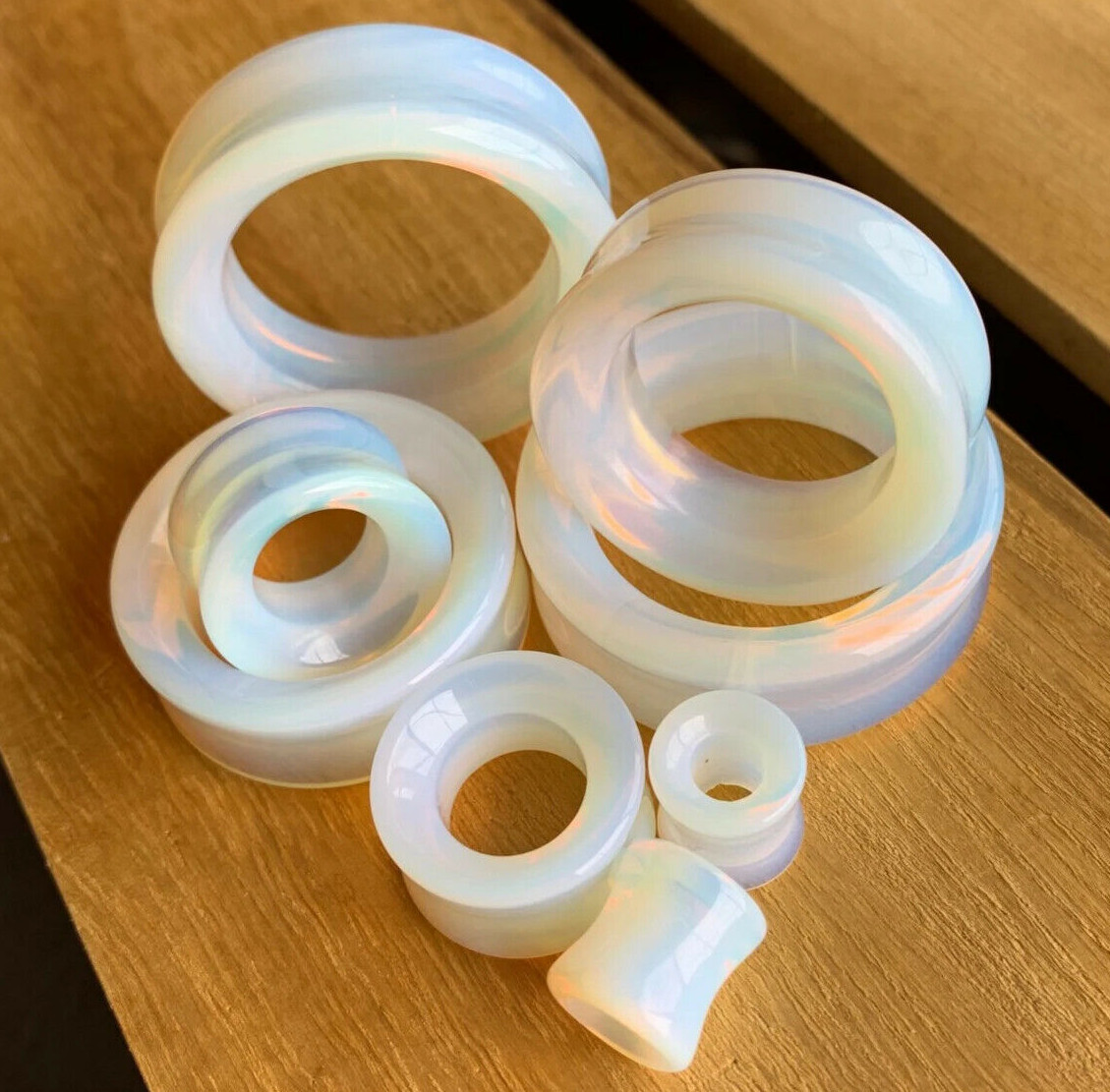 PAIR Opalite Tunnels Double Flare Plugs Earlets Gauges Opalescent Stone