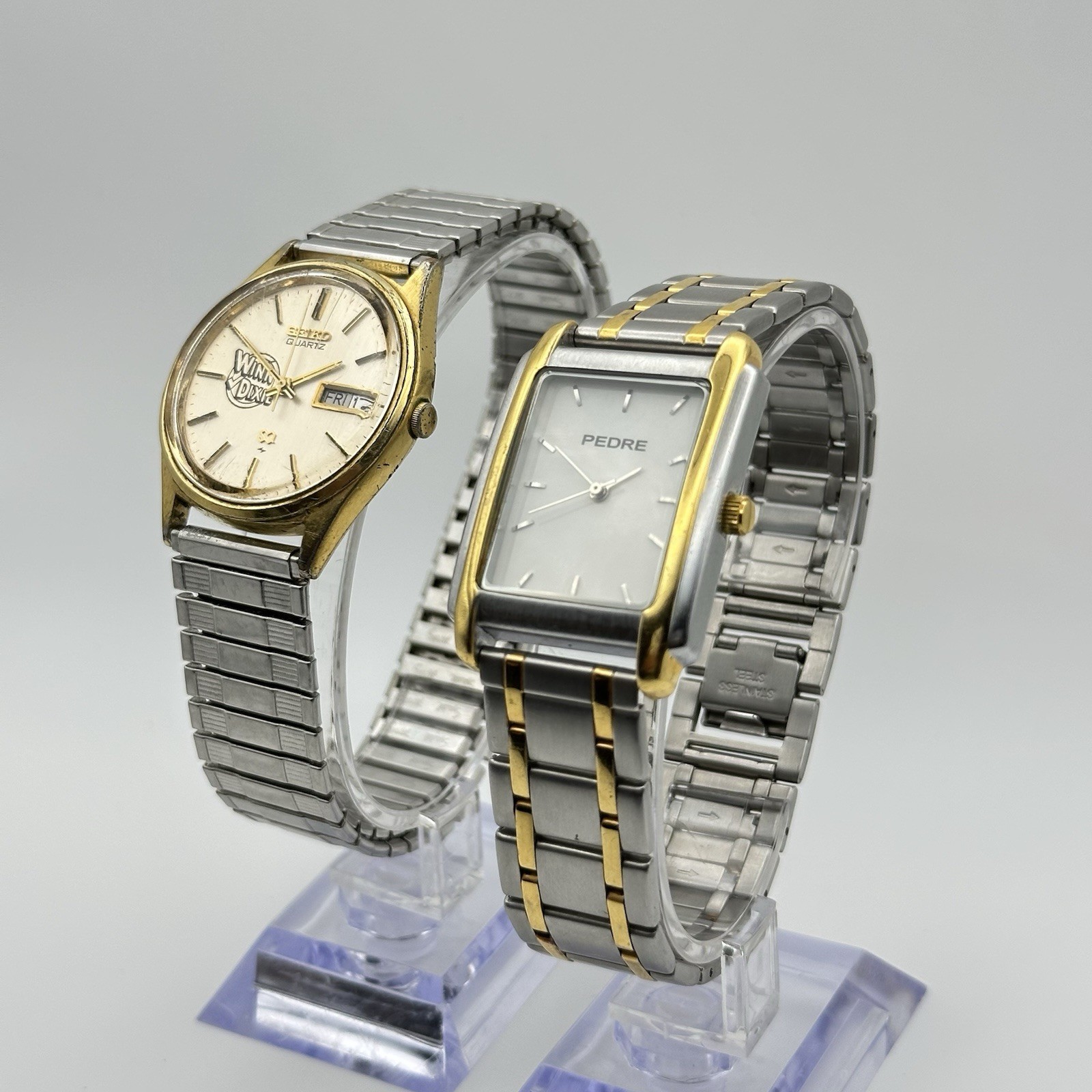 Seiko Quartz Day-Date Round Watch + Pedre Rectangular Two-Tone Watch Lot