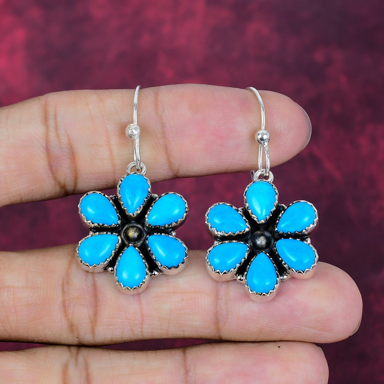 Sleeping Beauty Turquoise Gemstone Handmade 925 Sterling Silver Earrings Jewelry