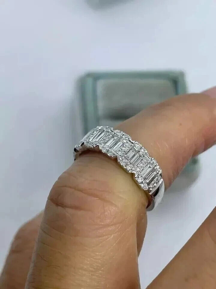 3Ct Baguette & Round Moissanite Wedding Eternity Band Ring 14K White Gold Plated