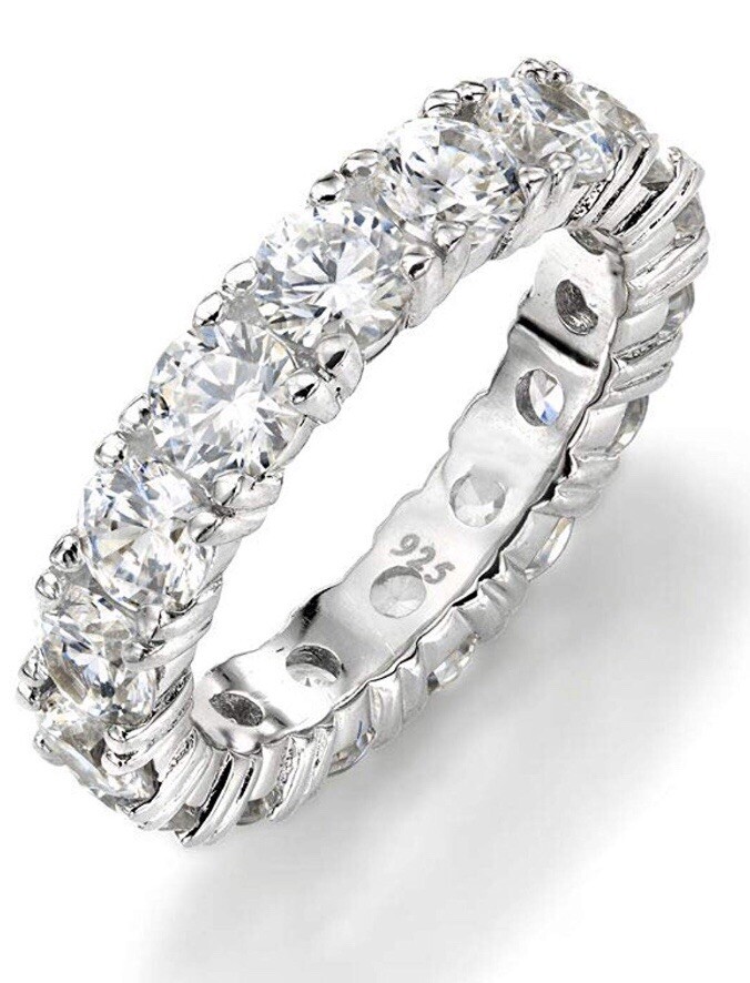 Men’s 4mm Tennis Ring Solid 925 Silver Icy Bling Round Cut CZ Pinky Wedding Band