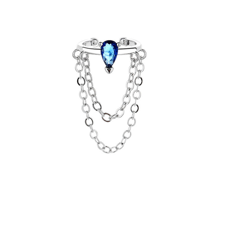 1Pc Silver Plated Ear Cuff Blue CZ Star Teardrop Earring No Pierced Clip On I123