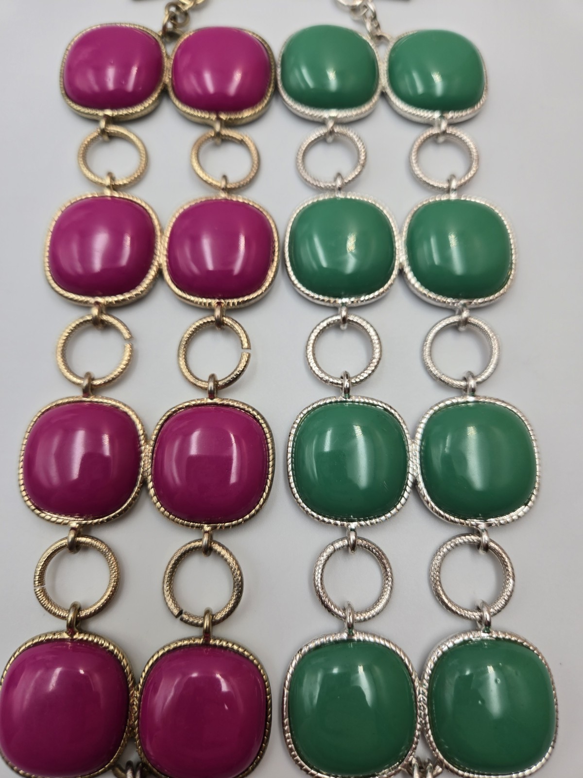 Signed BR Chunky Link Bracelets Pink Green Statement Set of 2 , lot 199