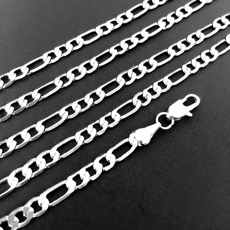 925 Sterling Silver Figaro Chain Necklace Men Women Link Lobster Clasp Gift