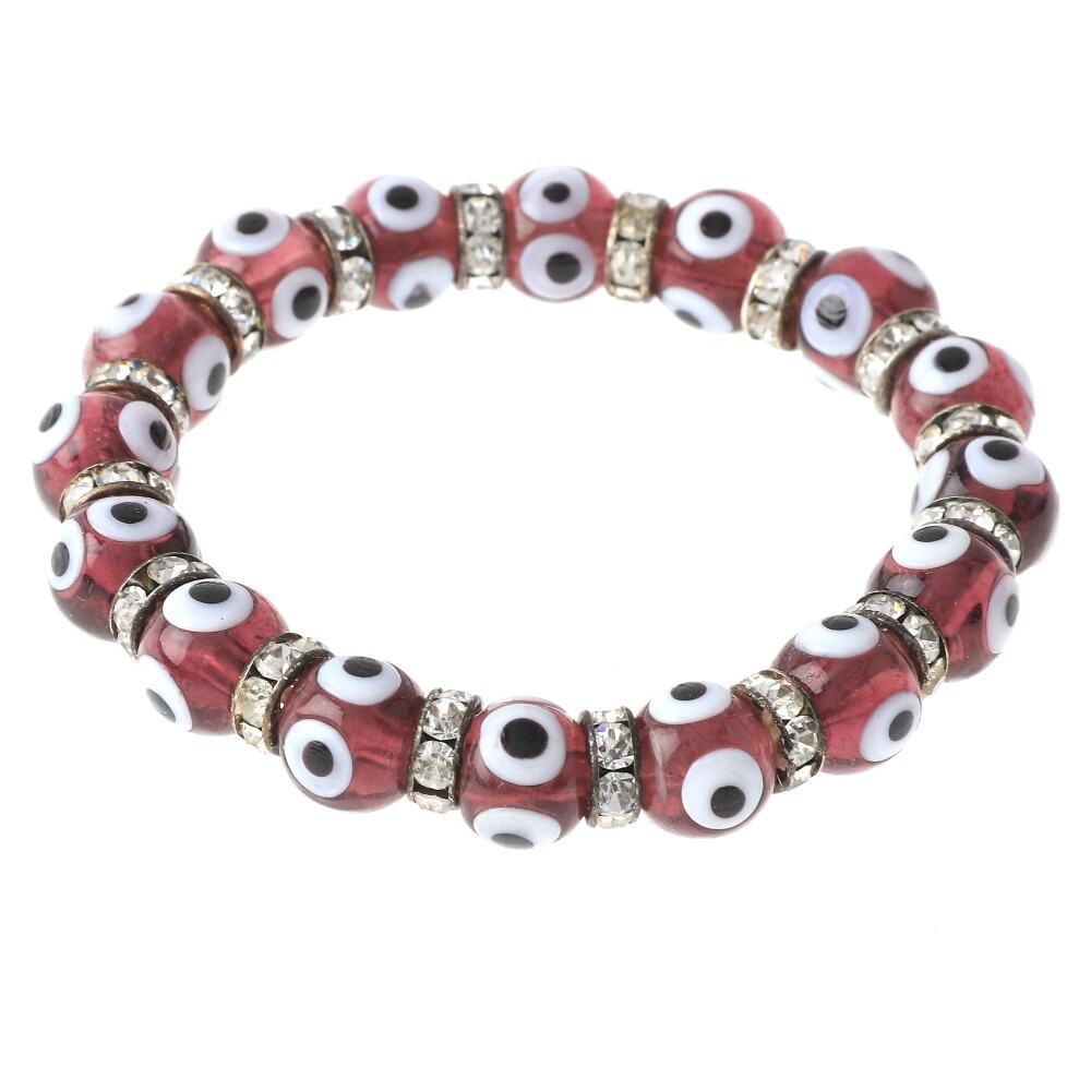 Stretch Good Luck Protection Evil Eye Bracelet with Glass Bead & Rhinestone S…