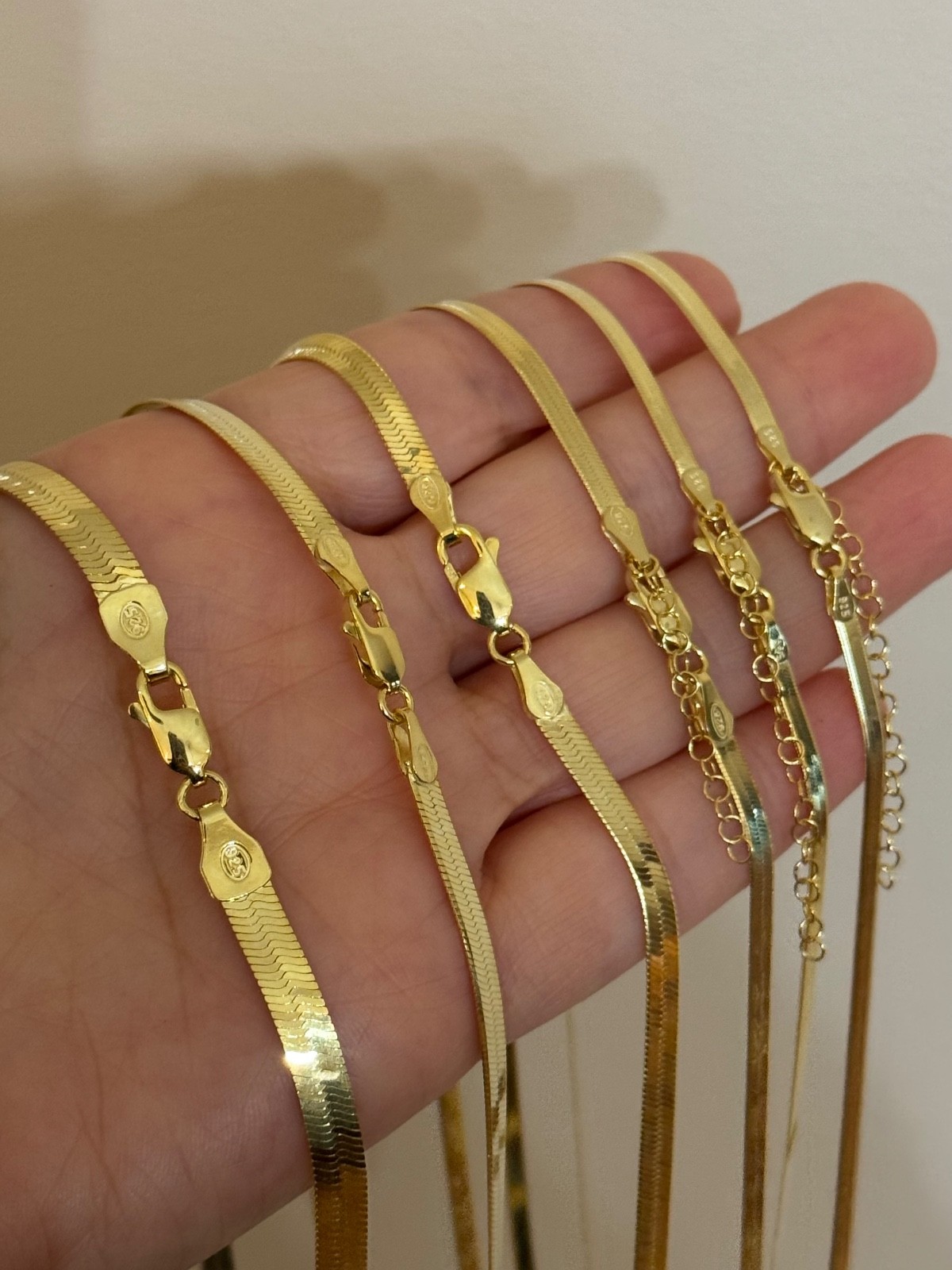 925 Sterling Silver Gold Herringbone Chain Necklace