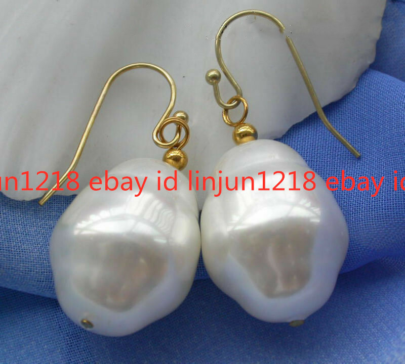 20mm Baroque White Shell Pearl Dangle Leverback Earrings