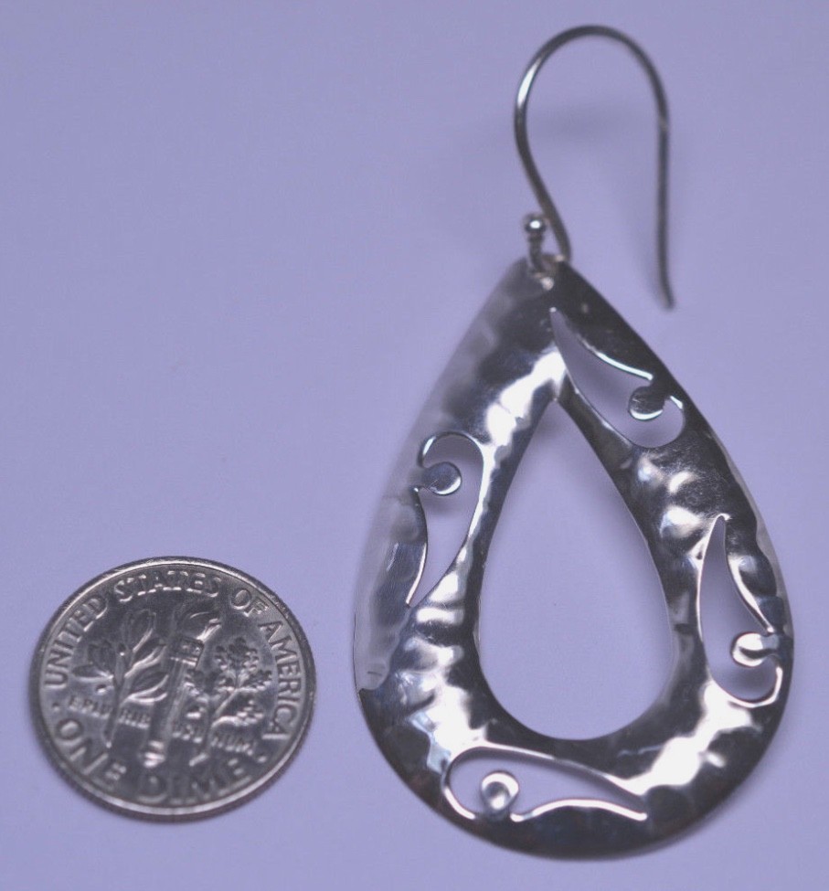 Silpada Sterling Silver Hammered Large Cut Out Teardrop Dangle Earrings W1910
