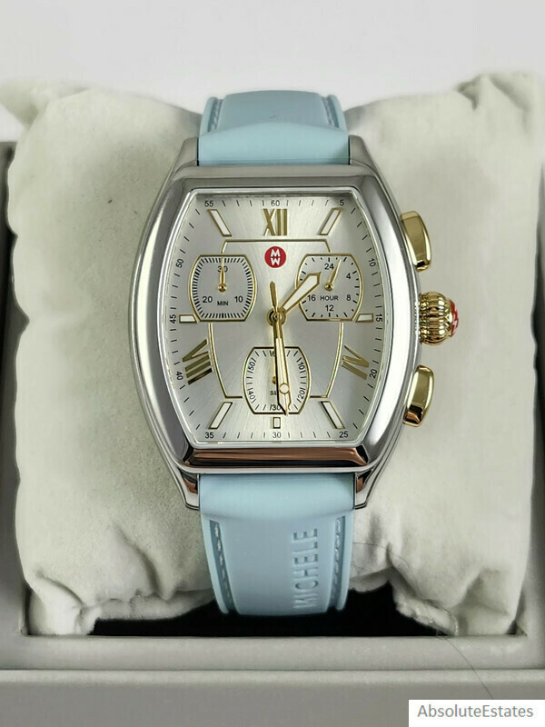 NEW Michele Releve Sport Two Tone Gold Silver Watch Blue Silicone MWW19C000002