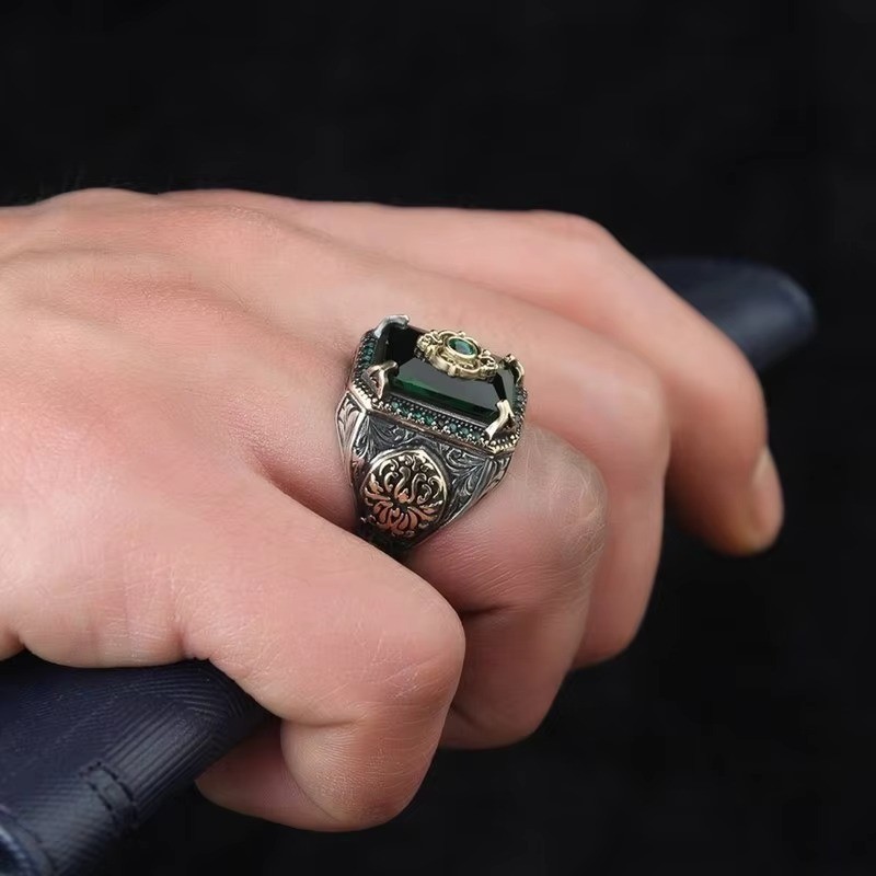 Silver Sterling Look Handmade Black Men’s cubic zirconia Ring All Sizes Fashion